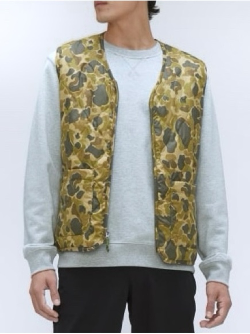 Everlane ReNew Liner Vest Men’s Small Olive Camo Quilted Zip Pockets Lightweight